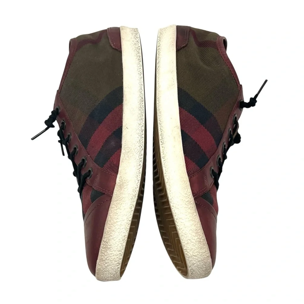 Burberry Harowby Maroon Black Olive Nova Check Low Top Sneakers Leather Trim 38 - Picture 8 of 13